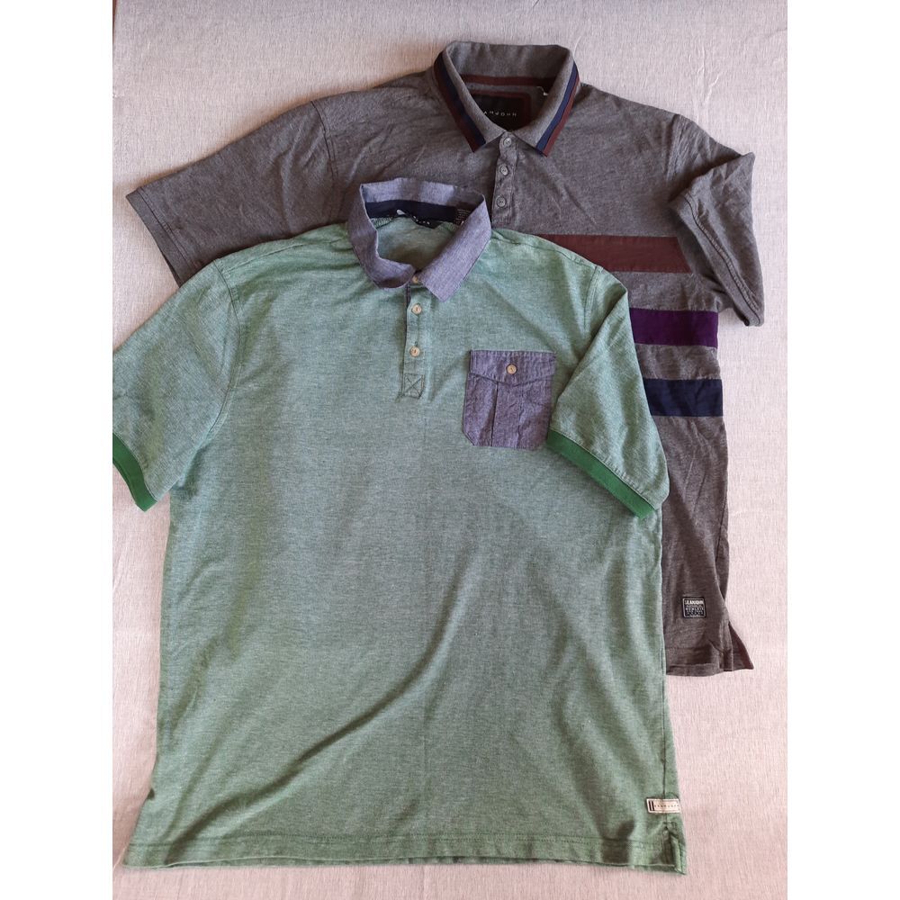 Sean John Men 2 of 2XL Polo Shirt Short Sleeve Green Pocket & Stripe Gray Cotton